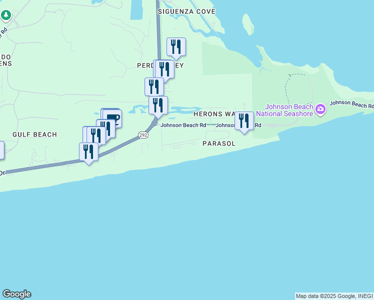 map of restaurants, bars, coffee shops, grocery stores, and more near 13575 Sandy Key Drive in Pensacola