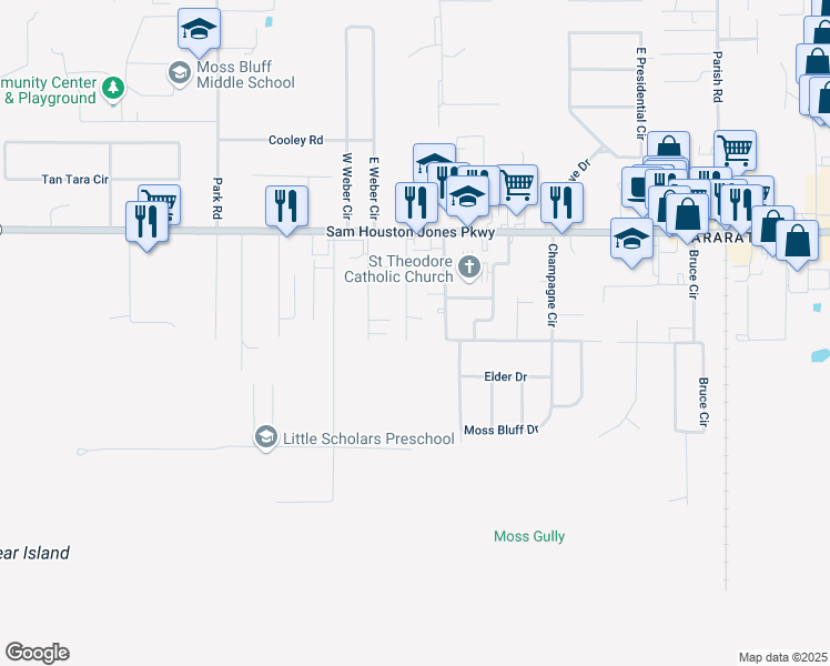 map of restaurants, bars, coffee shops, grocery stores, and more near 276 Fruge Rd in Lake Charles