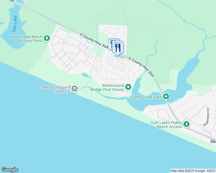 map of restaurants, bars, coffee shops, grocery stores, and more near 429 Bridge Lane in Panama City Beach