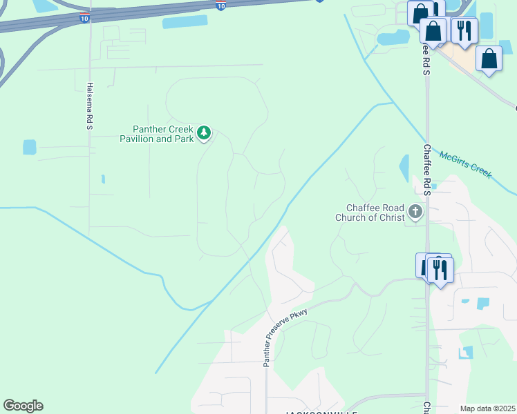 map of restaurants, bars, coffee shops, grocery stores, and more near 11367 Panther Creek Parkway in Jacksonville