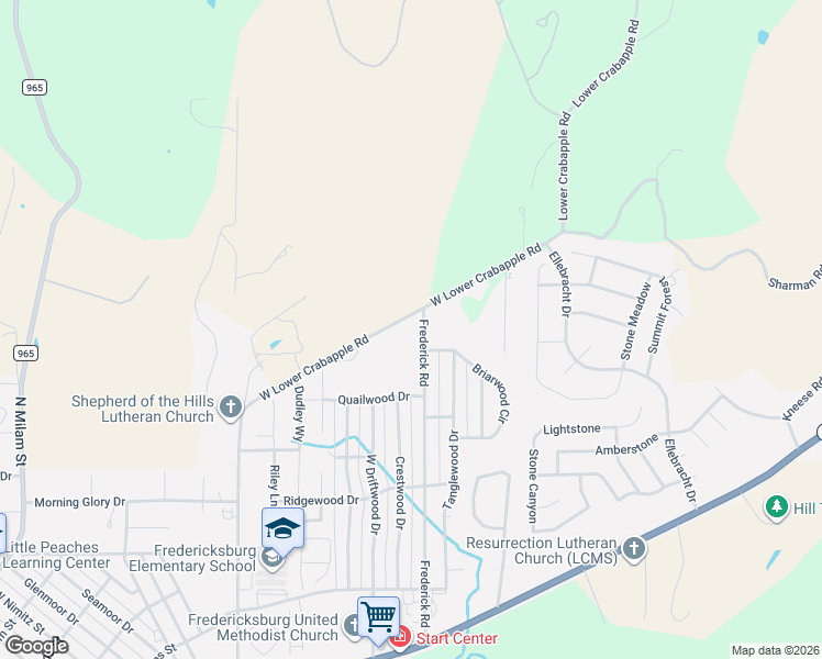 map of restaurants, bars, coffee shops, grocery stores, and more near 405 Frederick Road in Fredericksburg