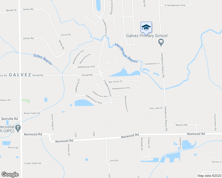 map of restaurants, bars, coffee shops, grocery stores, and more near 42443 Pebblestone Avenue in Prairieville