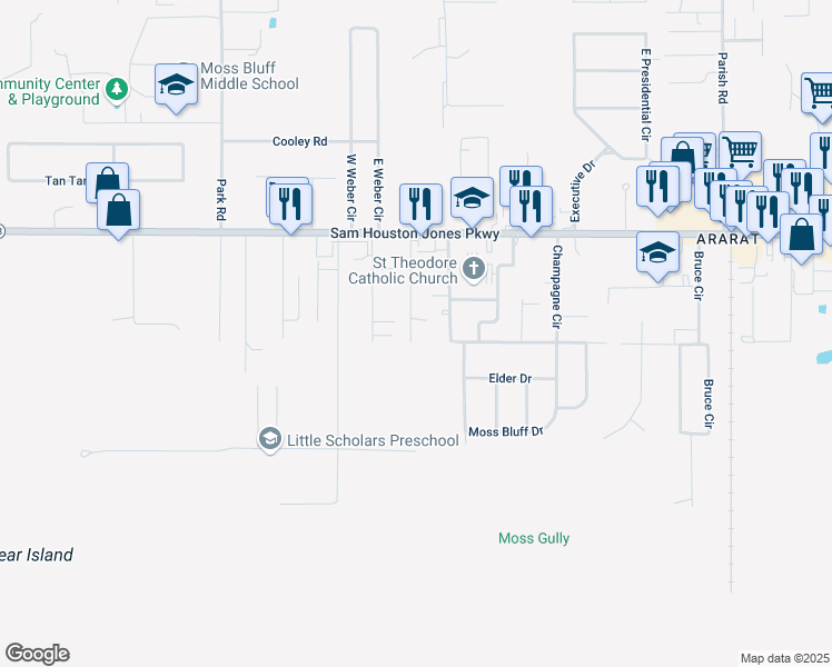 map of restaurants, bars, coffee shops, grocery stores, and more near 276 Fruge Road in Lake Charles