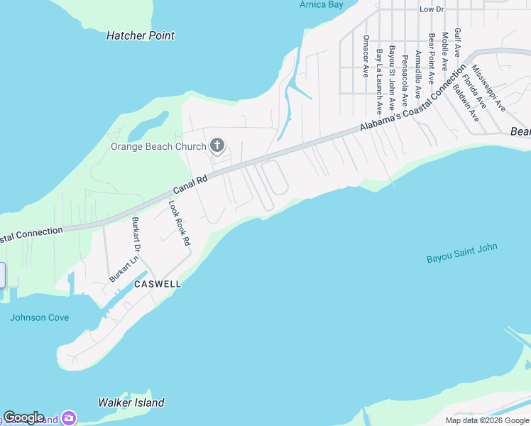 map of restaurants, bars, coffee shops, grocery stores, and more near Certain Circle in Orange Beach