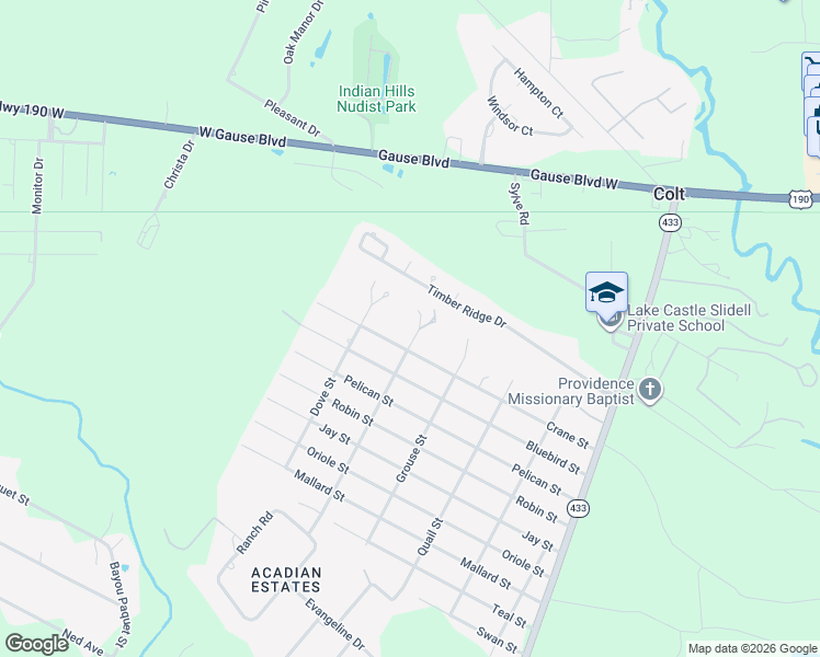 map of restaurants, bars, coffee shops, grocery stores, and more near 2408 Crane Street in Slidell