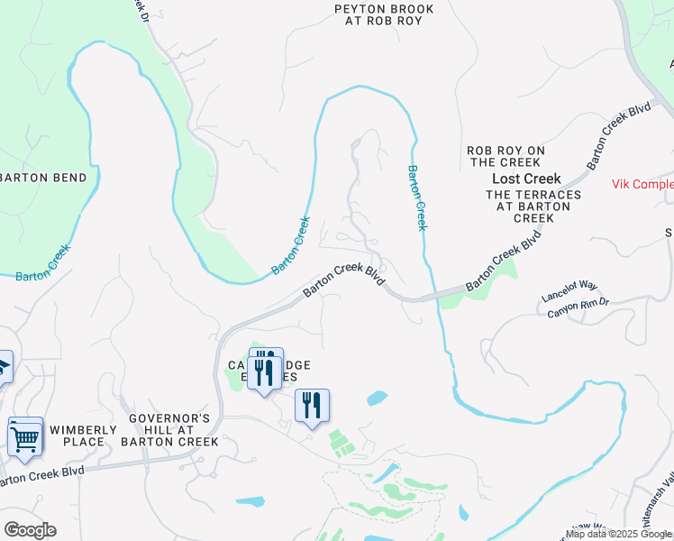 map of restaurants, bars, coffee shops, grocery stores, and more near 1250 Barton Creek Boulevard in Austin