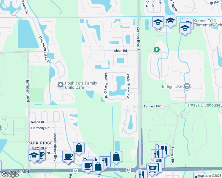 map of restaurants, bars, coffee shops, grocery stores, and more near 2515 Cedar Trace Drive North in Jacksonville