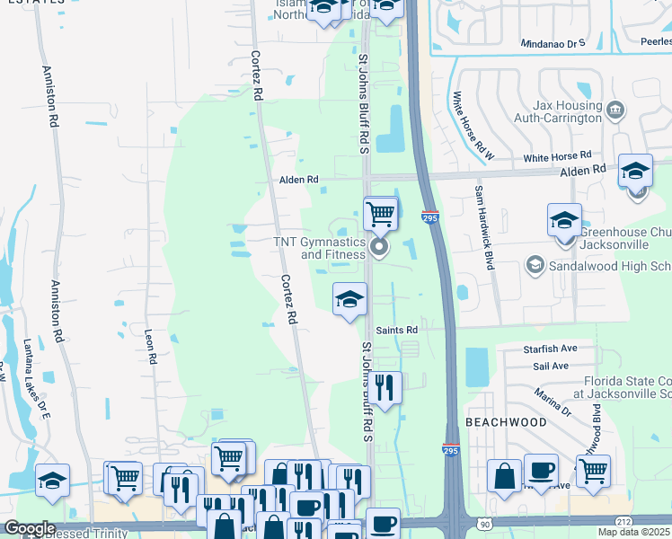 map of restaurants, bars, coffee shops, grocery stores, and more near 11311 Estancia Villa Drive in Jacksonville