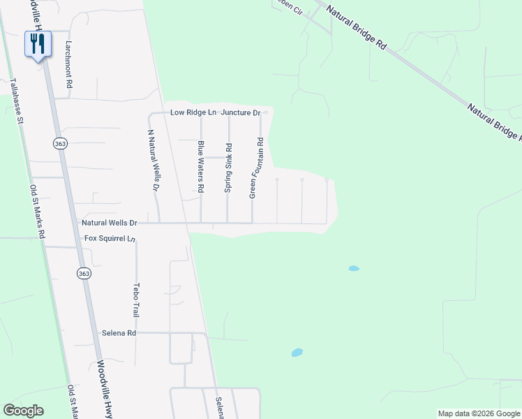 map of restaurants, bars, coffee shops, grocery stores, and more near 10117 Green Fountain Road in Tallahassee