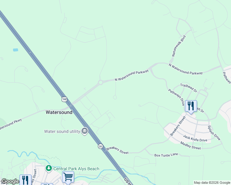 map of restaurants, bars, coffee shops, grocery stores, and more near in Watersound