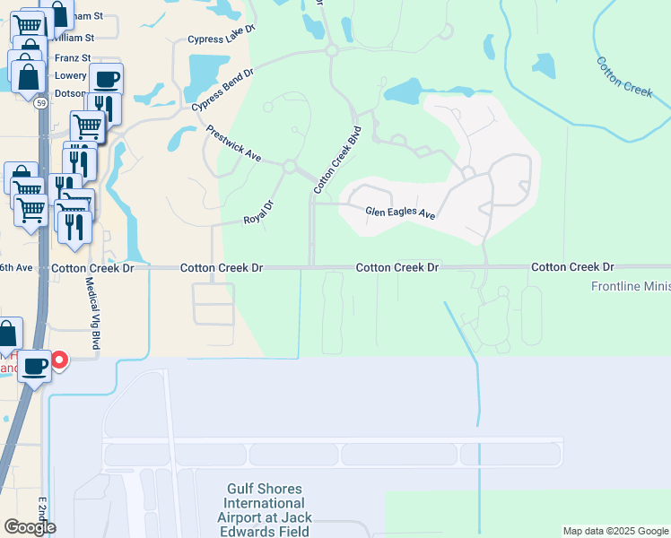 map of restaurants, bars, coffee shops, grocery stores, and more near 501 Cotton Creek Drive in Gulf Shores