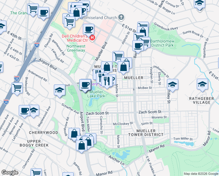 map of restaurants, bars, coffee shops, grocery stores, and more near 1900 Simond Avenue in Austin