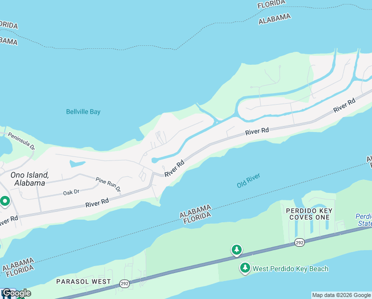 map of restaurants, bars, coffee shops, grocery stores, and more near 31883 River Road in Orange Beach