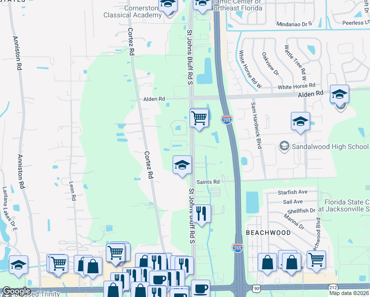 map of restaurants, bars, coffee shops, grocery stores, and more near 11273 Estancia Villa Drive in Jacksonville