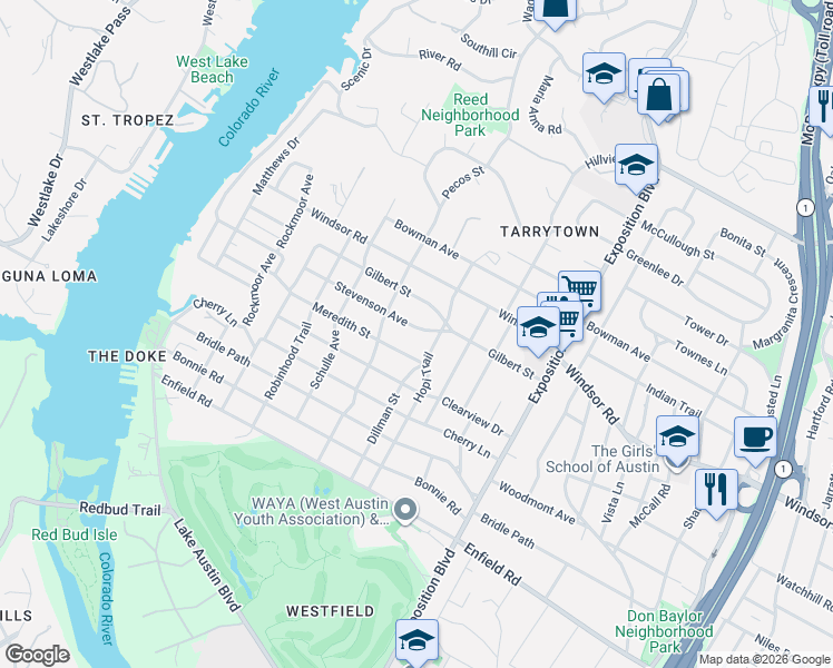 map of restaurants, bars, coffee shops, grocery stores, and more near 3209 Stevenson Avenue in Austin