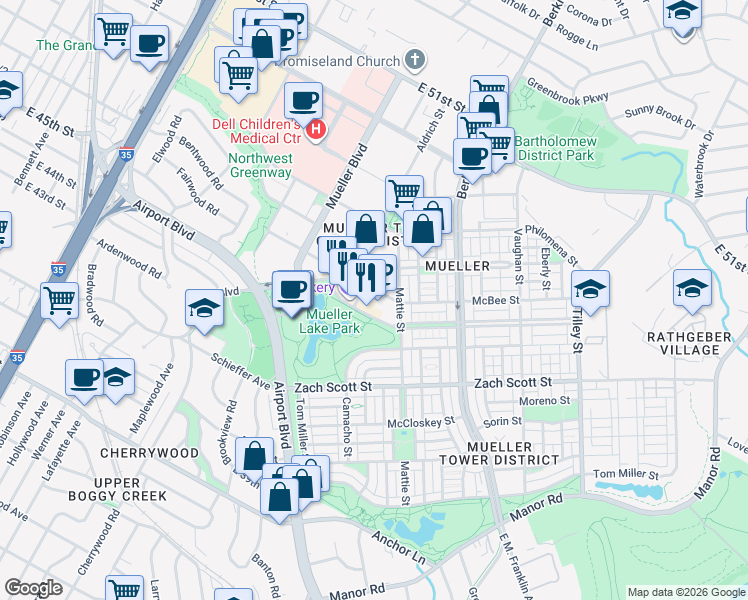 map of restaurants, bars, coffee shops, grocery stores, and more near 1900 Simond Avenue in Austin