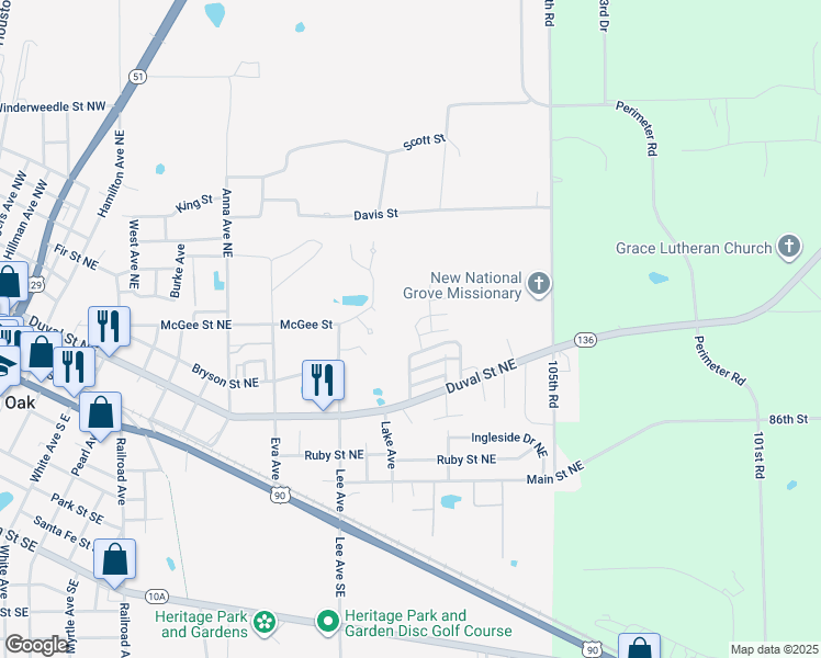 map of restaurants, bars, coffee shops, grocery stores, and more near 1405 Duval Street Northeast in Live Oak