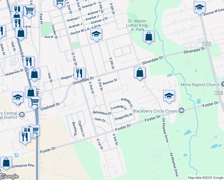 map of restaurants, bars, coffee shops, grocery stores, and more near 1 Midwood Circle in Conroe