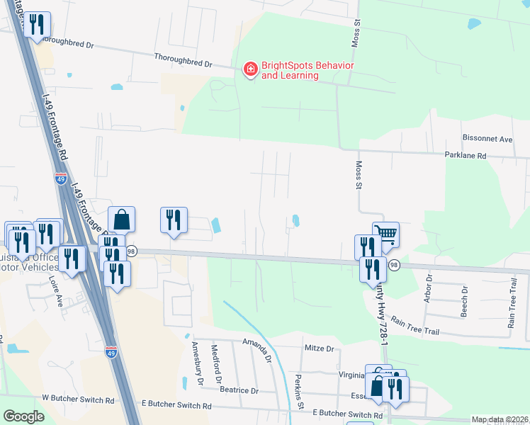 map of restaurants, bars, coffee shops, grocery stores, and more near 407 East Ramsey Road in Carencro