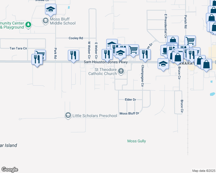 map of restaurants, bars, coffee shops, grocery stores, and more near 276 Fruge Road in Lake Charles