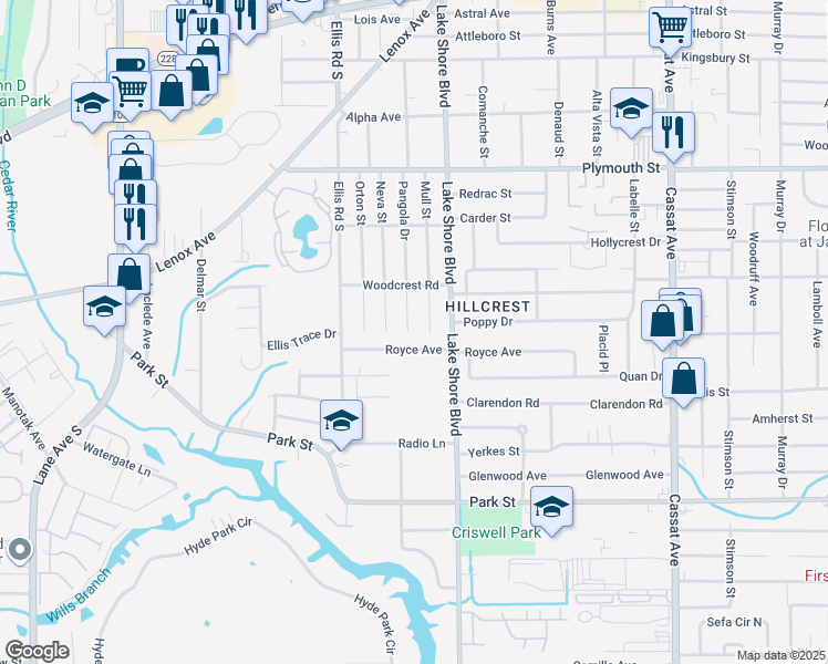 map of restaurants, bars, coffee shops, grocery stores, and more near 5456 Royce Avenue in Jacksonville