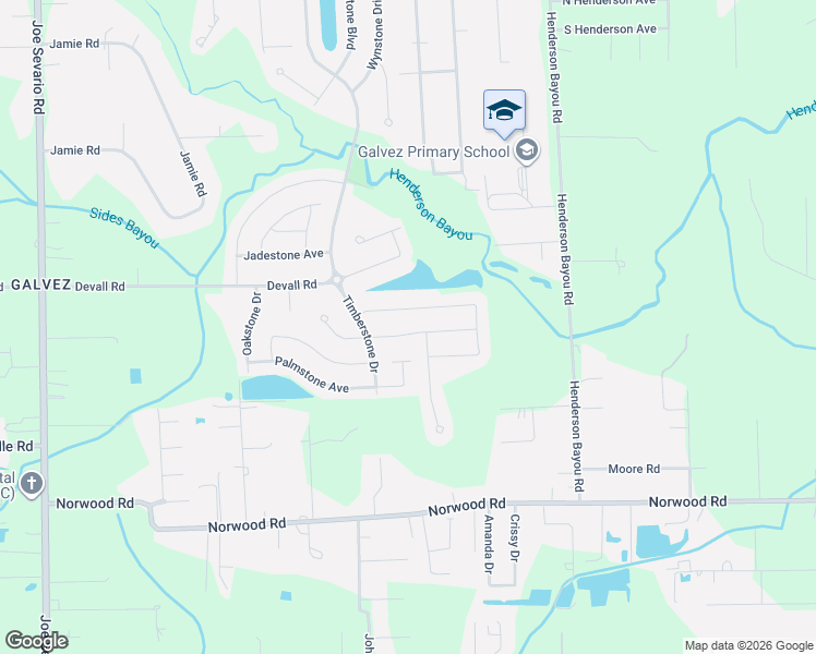 map of restaurants, bars, coffee shops, grocery stores, and more near 42443 Pebblestone Avenue in Prairieville