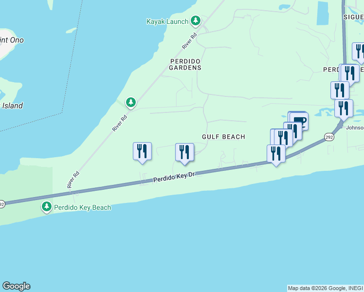 map of restaurants, bars, coffee shops, grocery stores, and more near 14281 Beach Heather Court in Perdido Key