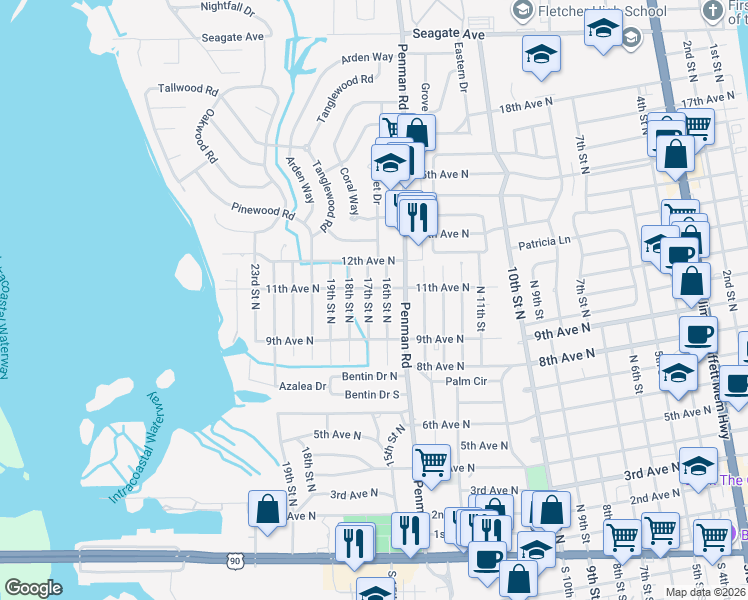 map of restaurants, bars, coffee shops, grocery stores, and more near in Jacksonville Beach