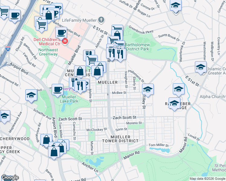 map of restaurants, bars, coffee shops, grocery stores, and more near 2112 Simond Avenue in Austin