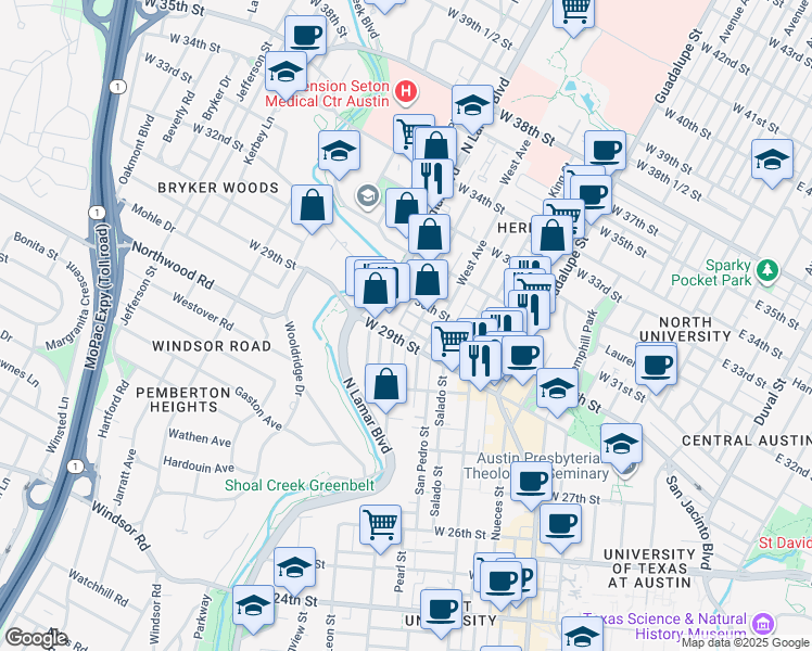 map of restaurants, bars, coffee shops, grocery stores, and more near in Austin