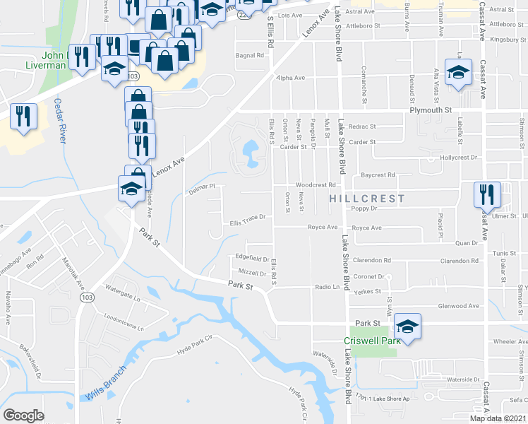 map of restaurants, bars, coffee shops, grocery stores, and more near 5642 Cedar Annex Avenue in Jacksonville