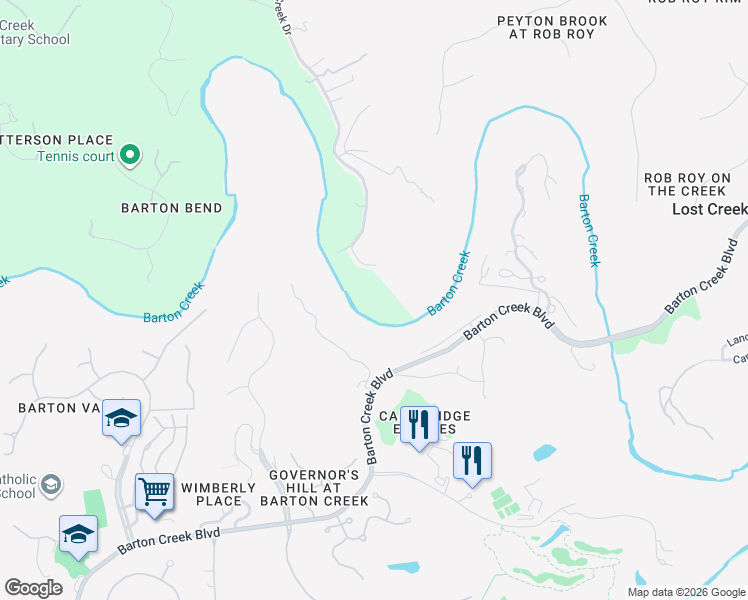 map of restaurants, bars, coffee shops, grocery stores, and more near 8701 Crystal Creek Circle in Austin