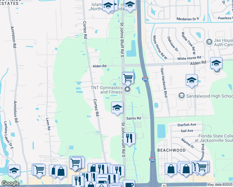 map of restaurants, bars, coffee shops, grocery stores, and more near 11368 Estancia Villa Drive in Jacksonville