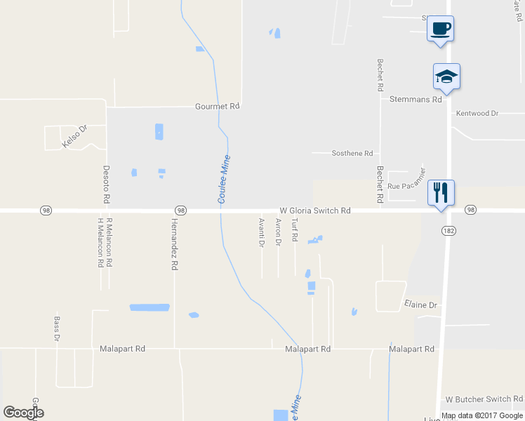 map of restaurants, bars, coffee shops, grocery stores, and more near 1298 West Gloria Switch Road in Carencro