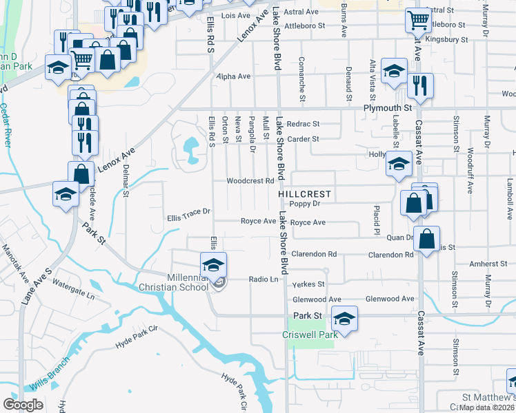 map of restaurants, bars, coffee shops, grocery stores, and more near 1318 Pangola Drive in Jacksonville
