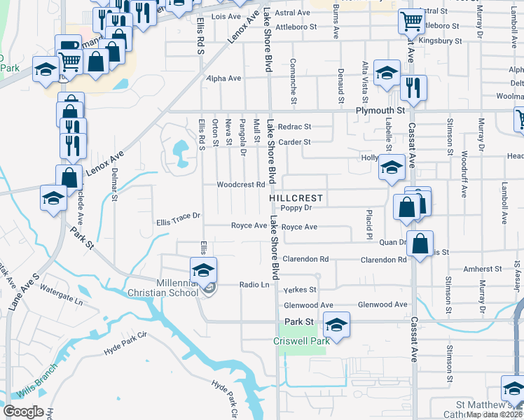 map of restaurants, bars, coffee shops, grocery stores, and more near 1318 Lake Shore Boulevard in Jacksonville