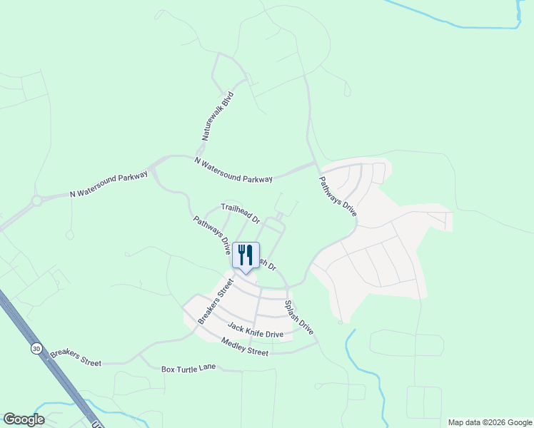 map of restaurants, bars, coffee shops, grocery stores, and more near 149 Sandchase Circle in Watersound
