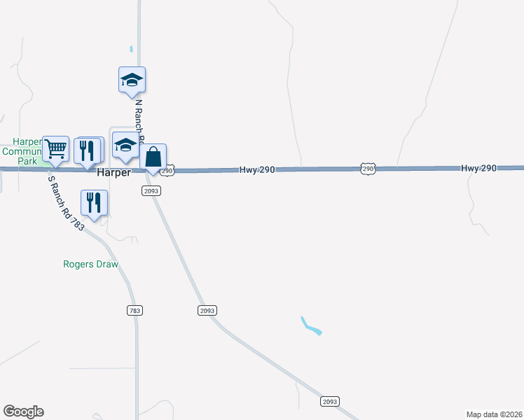 map of restaurants, bars, coffee shops, grocery stores, and more near 22685 U.S. 290 in Harper