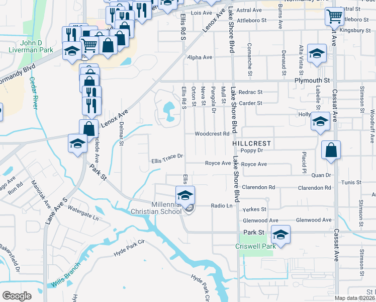 map of restaurants, bars, coffee shops, grocery stores, and more near 1319 Orton Street in Jacksonville