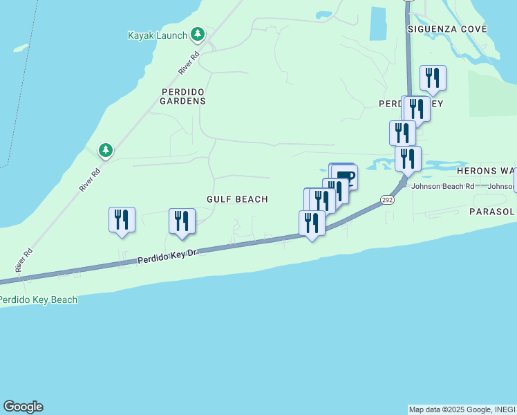 map of restaurants, bars, coffee shops, grocery stores, and more near 14108 Perdido Key Drive in Pensacola