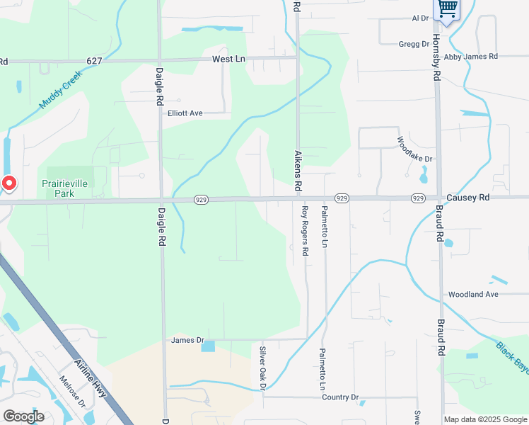 map of restaurants, bars, coffee shops, grocery stores, and more near 15504 Jessie Johnson Road in Prairieville