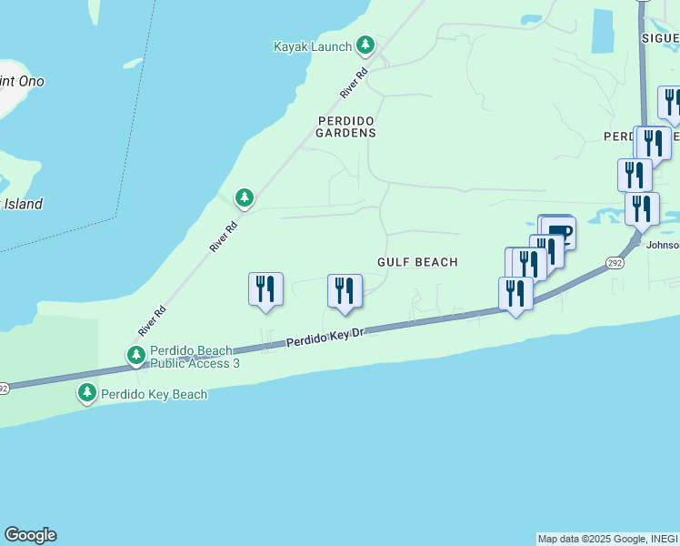 map of restaurants, bars, coffee shops, grocery stores, and more near 14281 Beach Heather Court in Pensacola