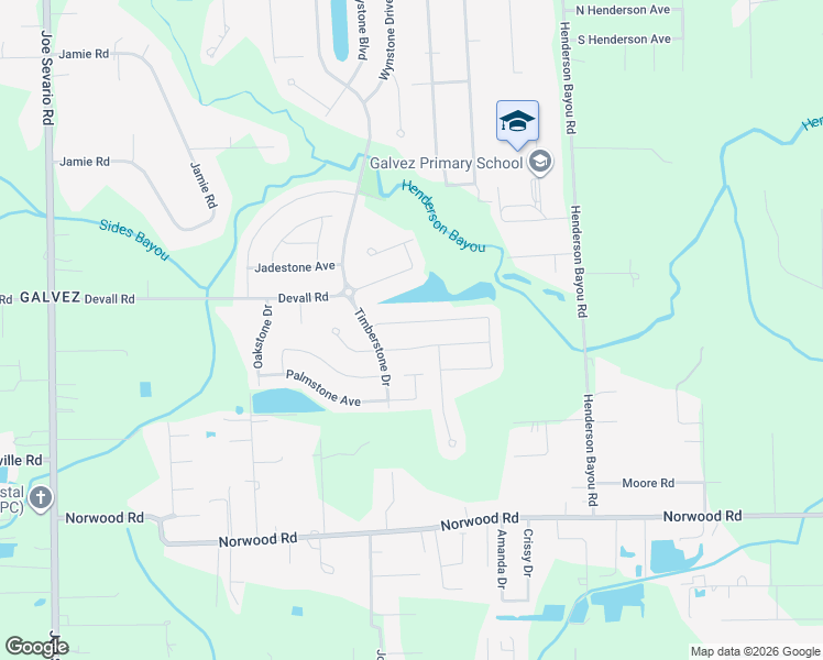map of restaurants, bars, coffee shops, grocery stores, and more near 42415 Baystone Ave in Prairieville
