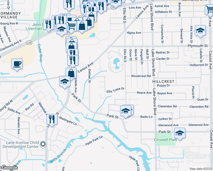 map of restaurants, bars, coffee shops, grocery stores, and more near 1353 Ellis Trace Drive West in Jacksonville