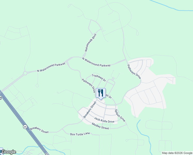 map of restaurants, bars, coffee shops, grocery stores, and more near 146 Trailhead Drive in Watersound