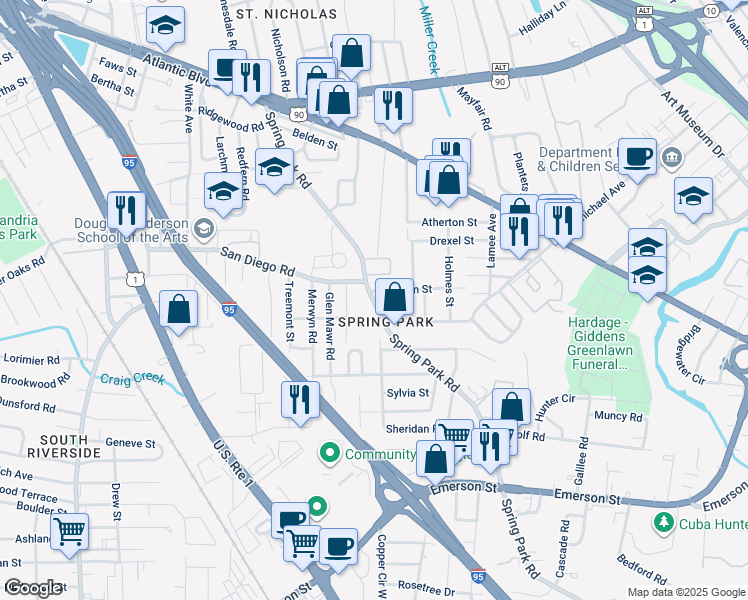 map of restaurants, bars, coffee shops, grocery stores, and more near 3317 Stillman Street in Jacksonville