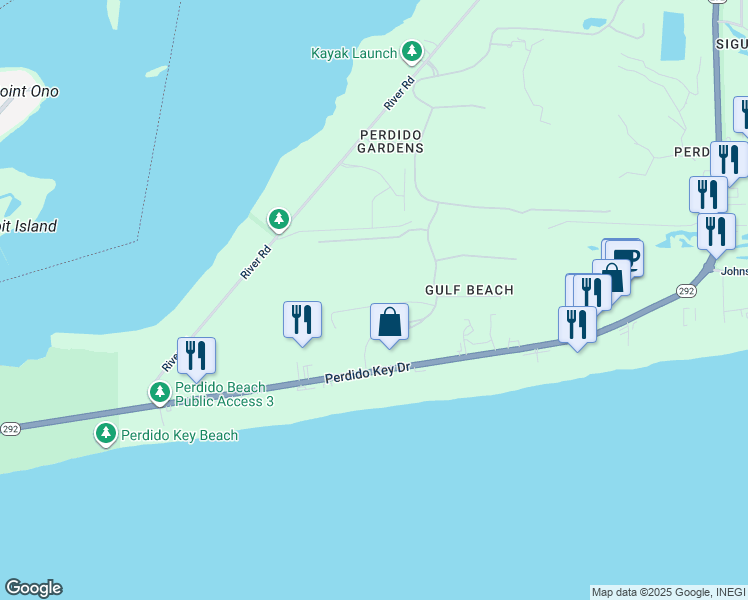 map of restaurants, bars, coffee shops, grocery stores, and more near 14281 Beach Heather Court in Pensacola
