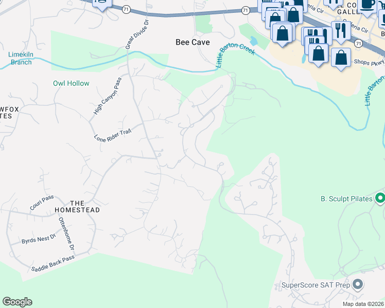 map of restaurants, bars, coffee shops, grocery stores, and more near 12817 Hacienda Ridge in Austin