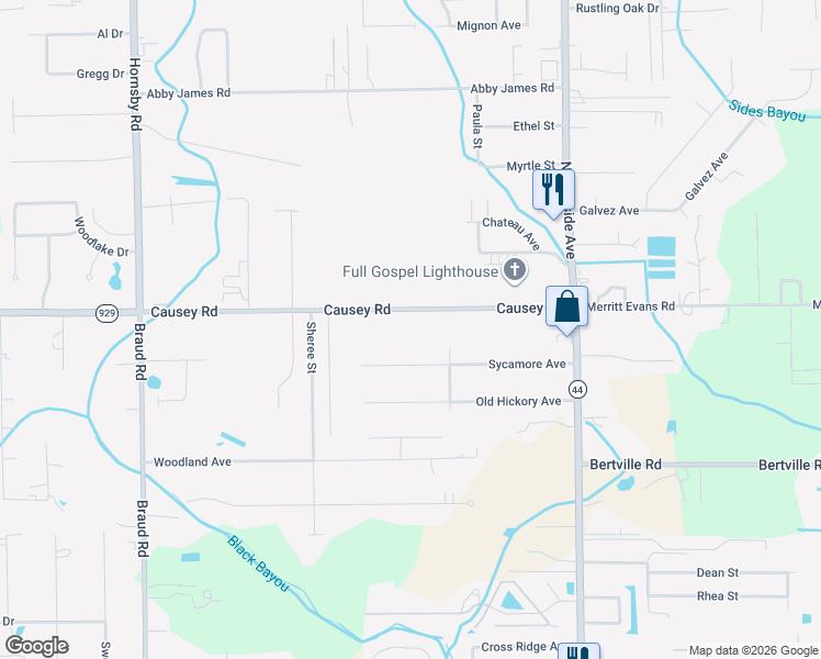 map of restaurants, bars, coffee shops, grocery stores, and more near 40283 - 40405 Causey Road in Gonzales