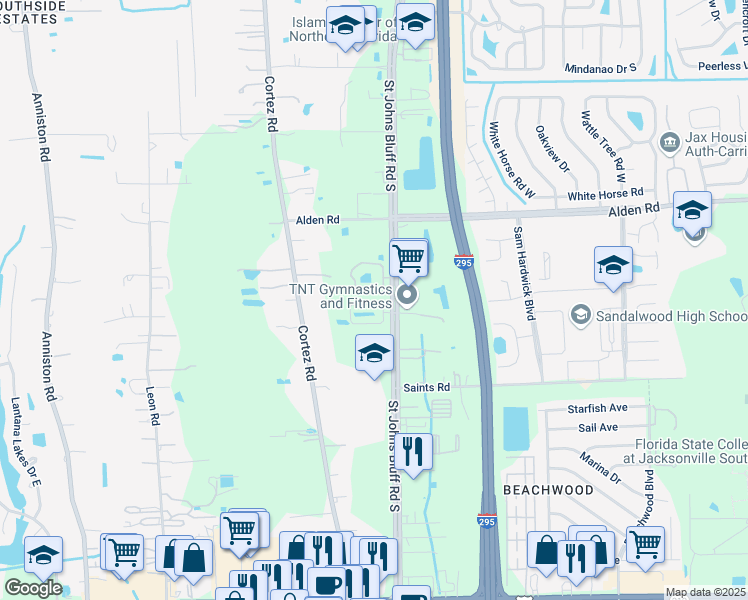 map of restaurants, bars, coffee shops, grocery stores, and more near 11355 Estancia Villa Drive in Jacksonville